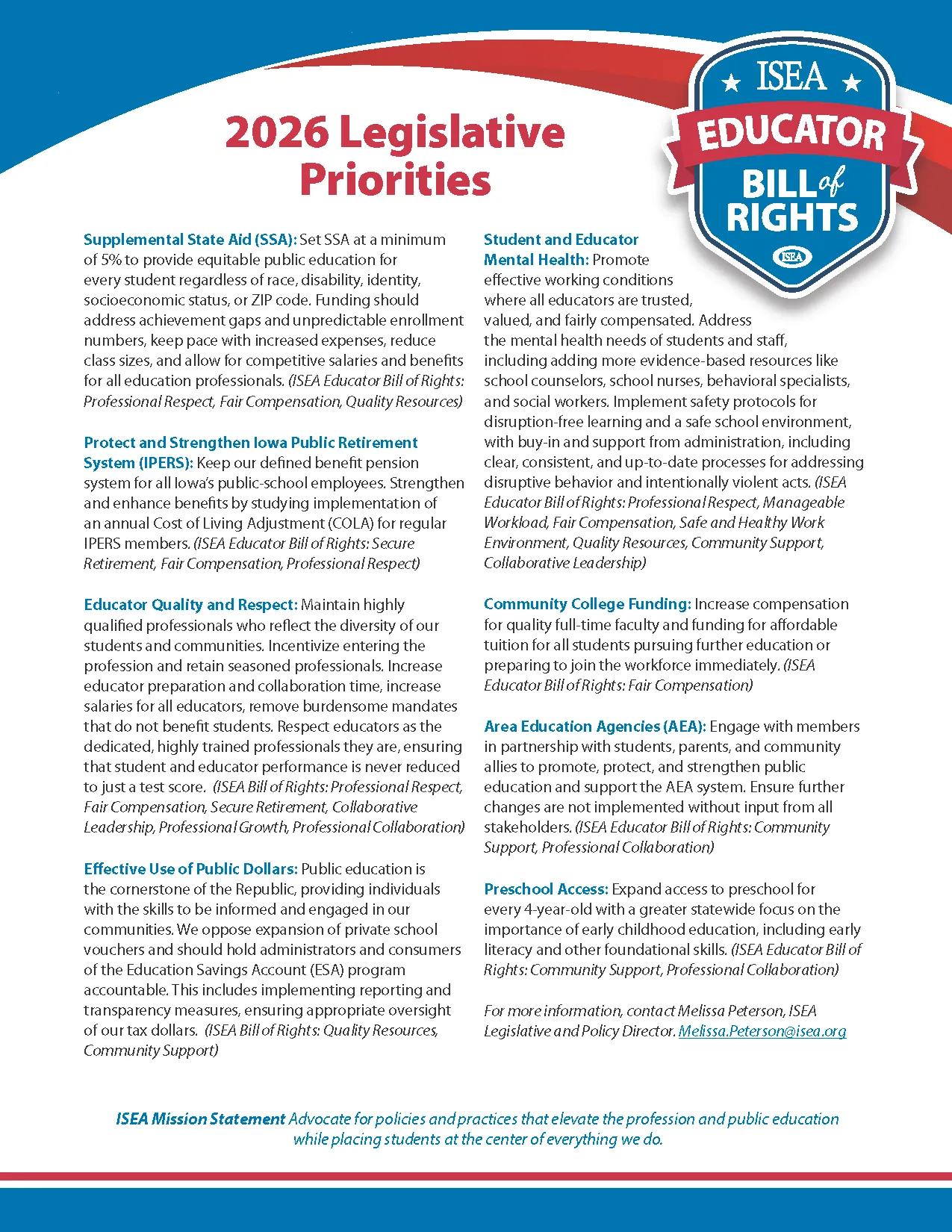 ISEA Educator Bill of Rights Legislative Priorities
