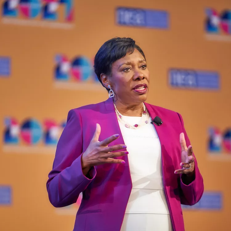 NEA President Becky Pringle delivers the keynote address to the 2021 NEA Representative Assembly.